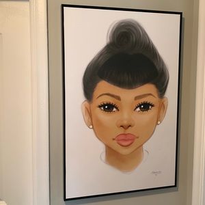 Elegant Girl in Pearls Portrait Framed Canvas Print 24”x36”